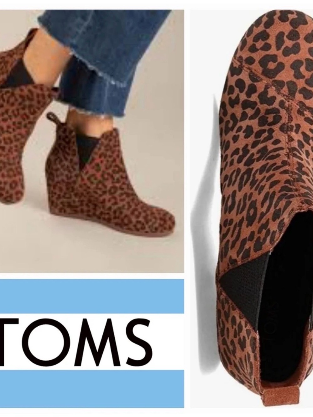 TOMS Dark Ember Leopard Printed Suede Wedge Ankle Boots 6